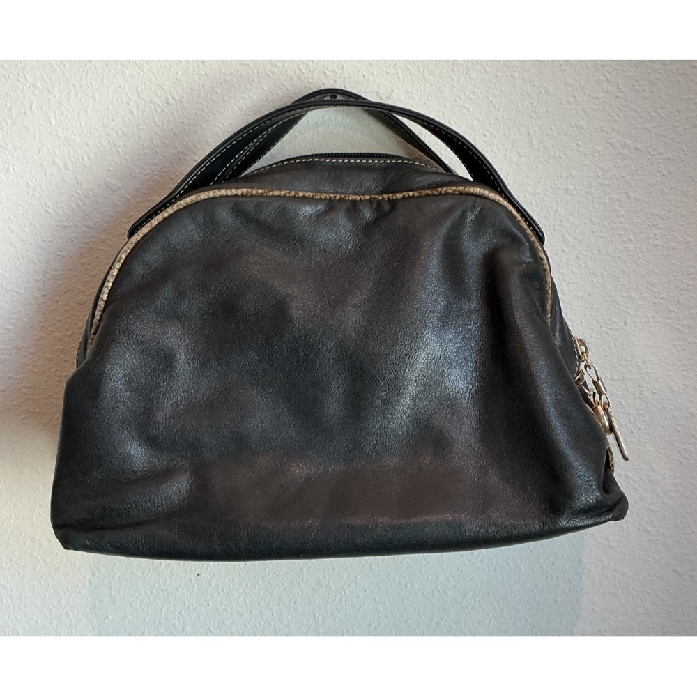 Vintage Borbonese by Redwall Top Handle Mini Black Satchel Bag Gold Hardware